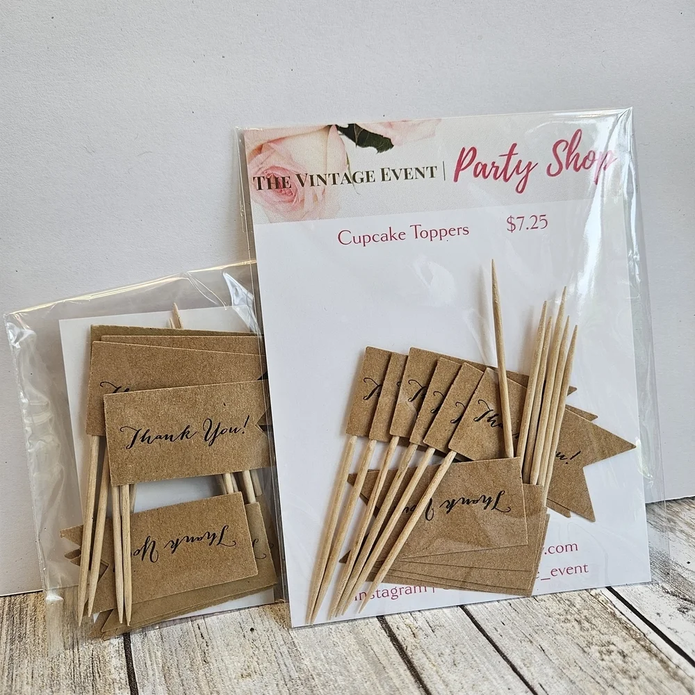 24 THANK YOU, Craft Brown Cupcake Toppers